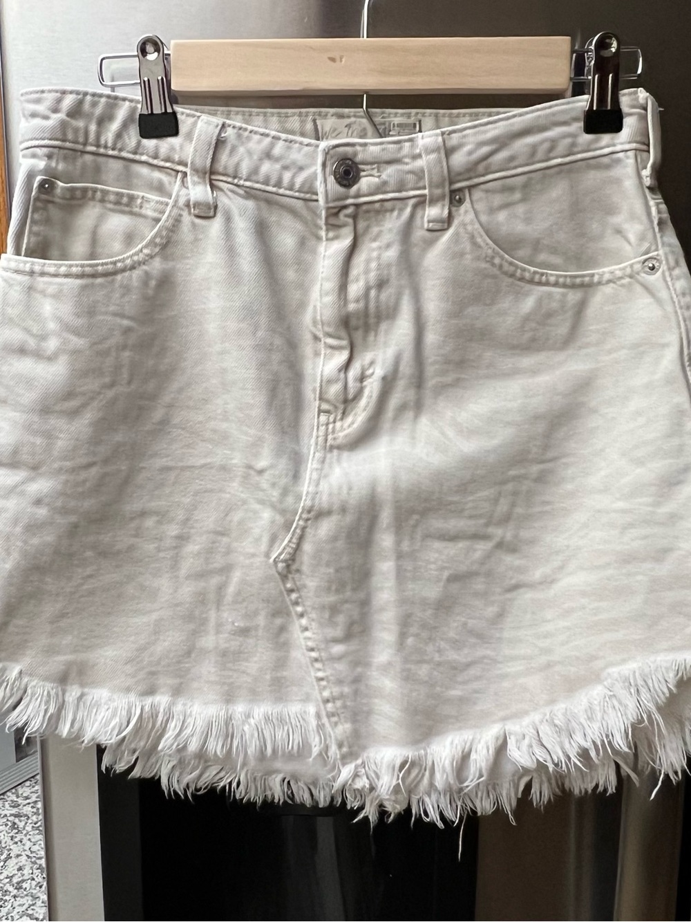 We The Free Frayed Hem Denim Mini Skirt khaki tiger print. Size 27. Y2K, grunge